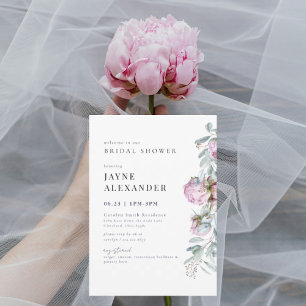 Invitación Ducha de novia botánica de los peones rosados