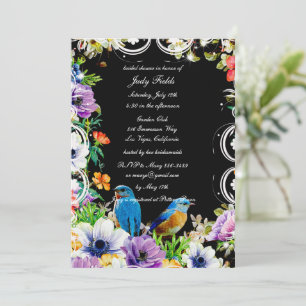 Invitación Ducha de Novia Botánica Floral de Aves Azules Colo