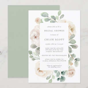 Invitación Ducha de novia botánica floral de rosa blanca