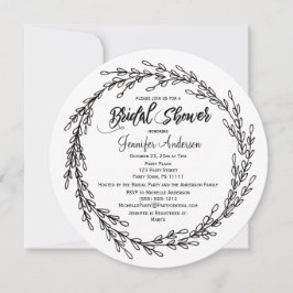 Invitación Ducha de novia botánica floral verde blanco negro