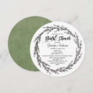 Invitación Ducha de novia botánica floral verde blanco negro