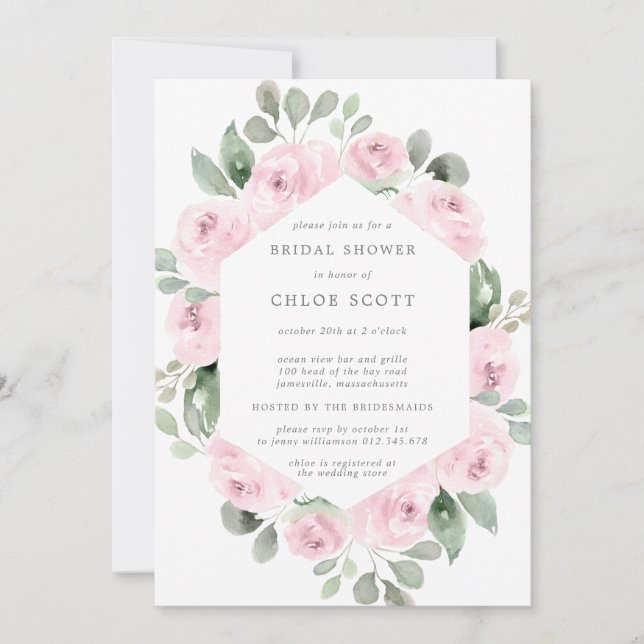 Invitación Ducha de novia botánica rosa rosa floral (Anverso)