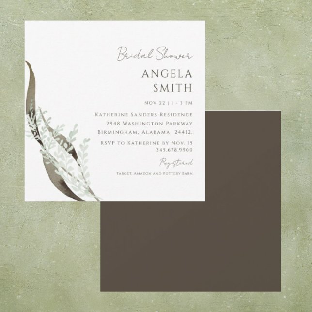 Invitación Ducha de Novia Botánico Marrón de Acento Cuadrado (Subido por el creador)