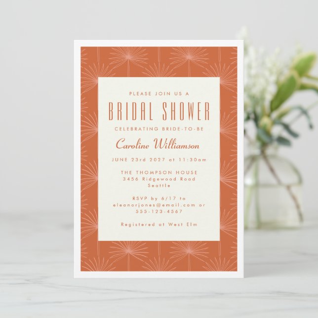 Invitación Ducha de Novia Botánico Moderno Boho Palma Hoja Óx (Anverso de pie)