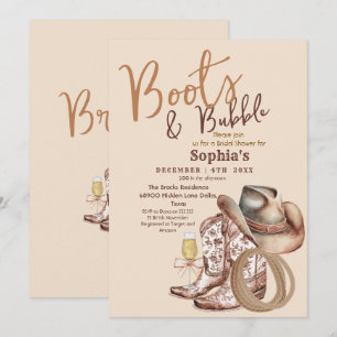 Invitación Ducha de Novia Botas Dibujadas a Mano y Burbujeant