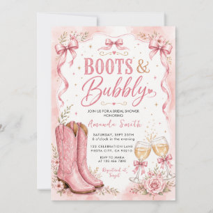 Invitación Ducha de novia Botas y Burbujas Rosa Vaquera 