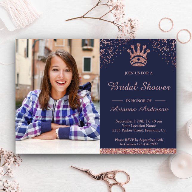 Invitación Ducha de Novia Brillo de Rosa de Oro Princesa (Subido por el creador)