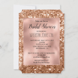 Invitación Ducha de Novia Brillo Granulado Rosa Dorado Glam
