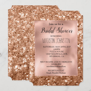 Invitación Ducha de Novia Brillo Granulado Rosa Dorado Glam