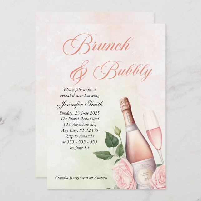 Invitación Ducha de novia Brunch and Bubbly Champagne (Anverso / Reverso)