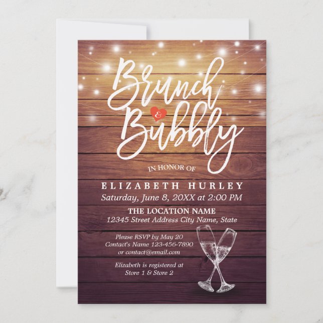 Invitación Ducha de novia Brunch & Bubbly Madera de vidrio de (Anverso)