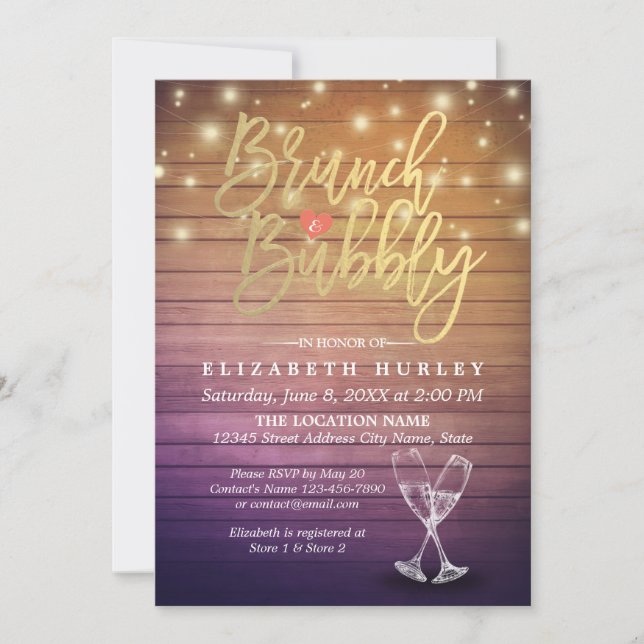 Invitación Ducha de novia Brunch & Bubbly Madera de vidrio de (Anverso)