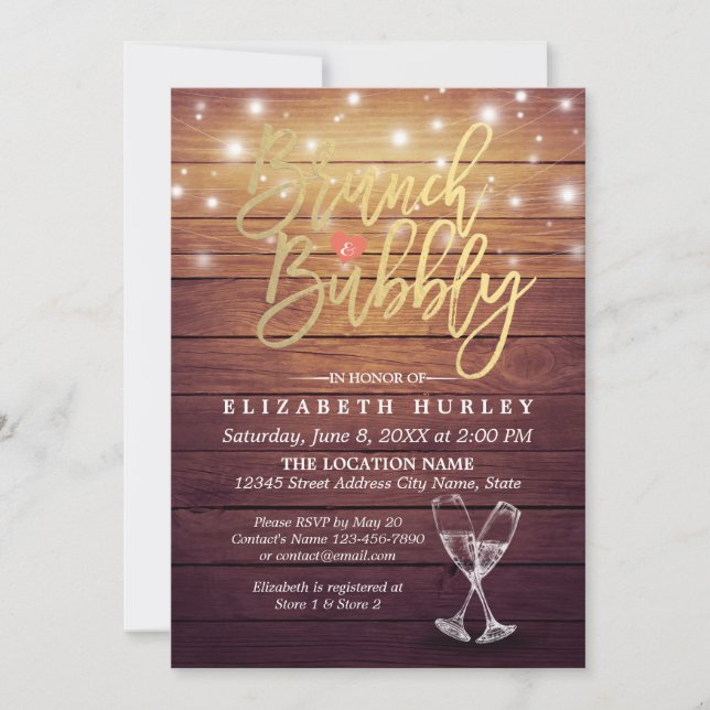 Invitación Ducha de novia Brunch & Bubbly Madera de vidrio de (Anverso)