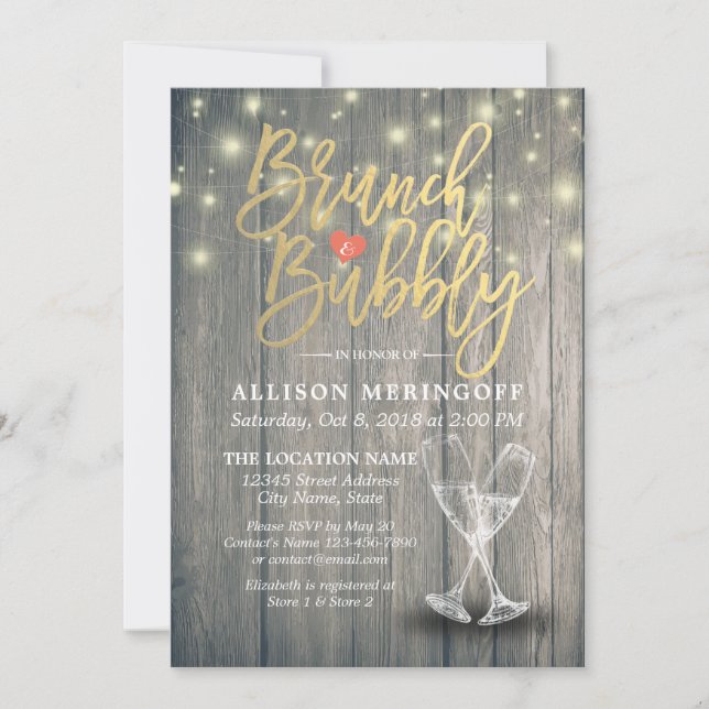 Invitación Ducha de novia Brunch & Bubbly Madera de vidrio de (Anverso)