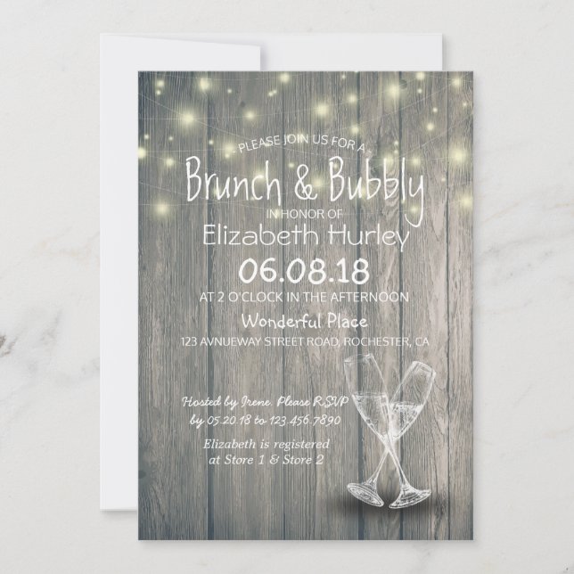 Invitación Ducha de novia Brunch & Bubbly Madera de vidrio de (Anverso)