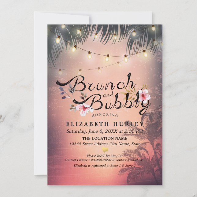 Invitación Ducha de novia Brunch & Bubbly Palm de playa de ve (Anverso)