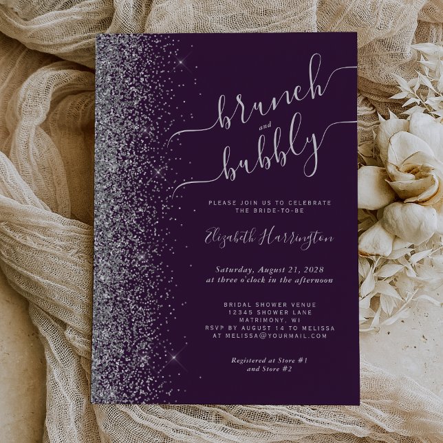 Invitación Ducha de novia Brunch & Bubbly Purple Silver (Subido por el creador)