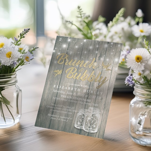 Invitación Ducha de novia Brunch Bubbly Rust Wood Mason Jar (Subido por el creador)