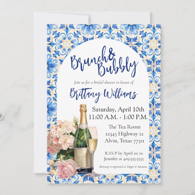 Invitación Ducha de novia Brunch & Bubbly - Tema de la costa  (Anverso)