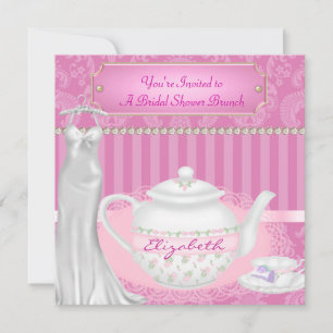 Invitación Ducha de novia Brunch Teapot & Teacup Damask