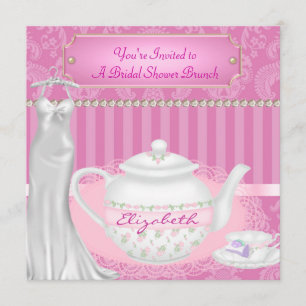 Invitación Ducha de novia Brunch Teapot & Teacup Damask