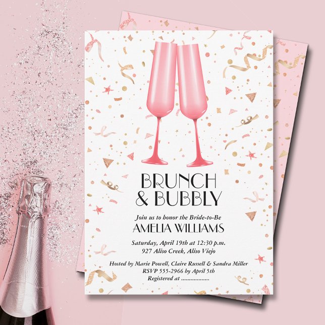 Invitación Ducha de novia brunch y bubbly pink (Brunch and Bubbly pink champagne bridal shower invitations)