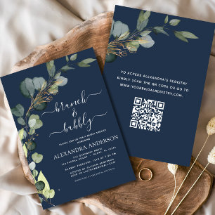 Invitación Ducha de novia brunch y bubbly QR Code Eucalyptus