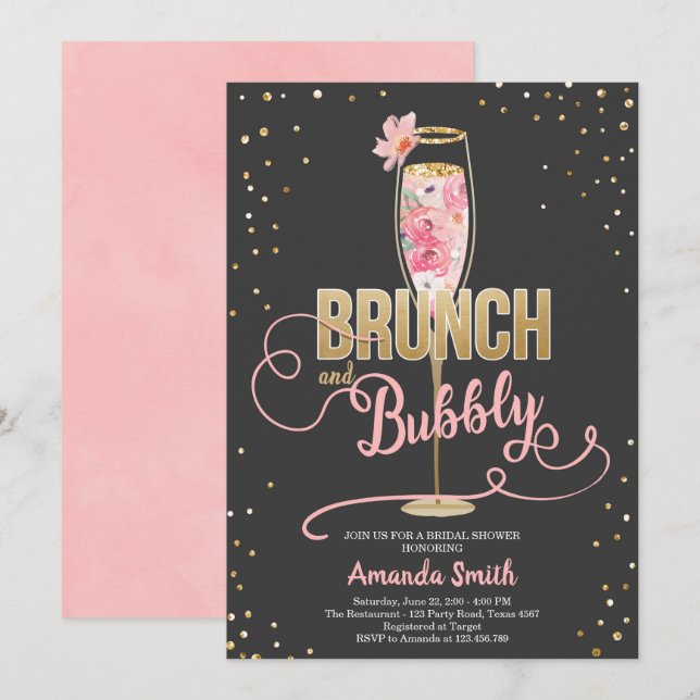 Invitación Ducha de novia Brunéi y Bubbly Rubor Gold Champagn (Anverso / Reverso)