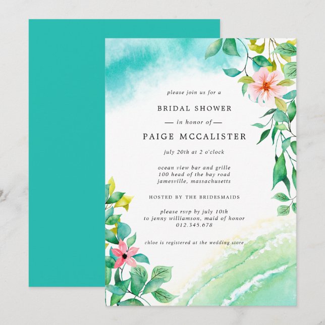 Invitación Ducha de novia bucal azul turquesa rosa rosa (Anverso / Reverso)