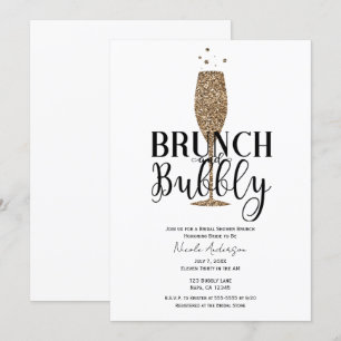 Invitación Ducha de Novia Burbujas Blanco Negro Oro Champán