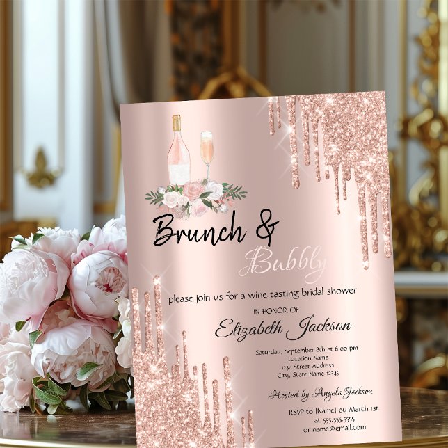 Invitación Ducha de Novia Burbujas con Drips de Brillo de Oro (Subido por el creador)