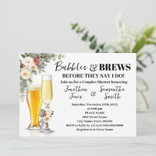 Invitación Ducha de novia Burbujas y bebidas Floral de invier