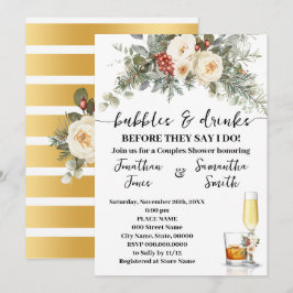 Invitación Ducha de Novia Burbujas y Bebidas Floral de Invier
