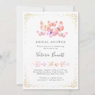 Invitación Ducha de Novia Butterfly Skies Coral Gold Confeti