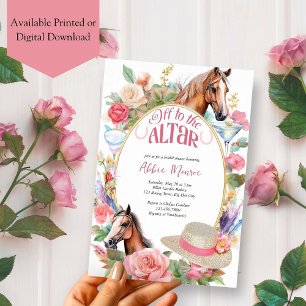Invitación Ducha de Novia Caballos Florales y Cócteles Derby