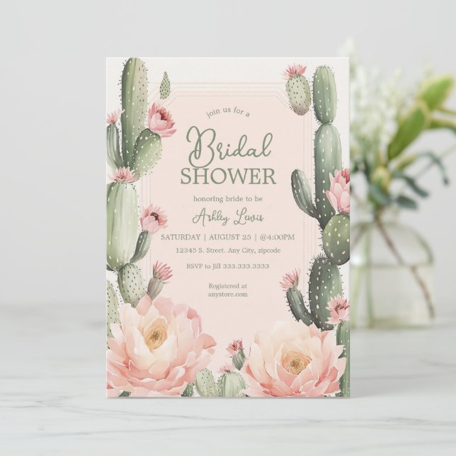 Invitación Ducha de novia Cactus Boho Cactus (Anverso de pie)