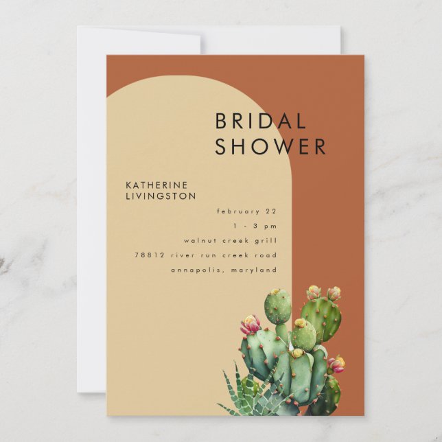 Invitación Ducha de Novia Cactus Terracota Geométrico II (Anverso)