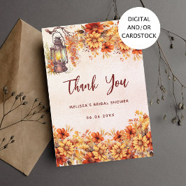 Invitación Ducha de novia caída flores naranjas gracias tarje