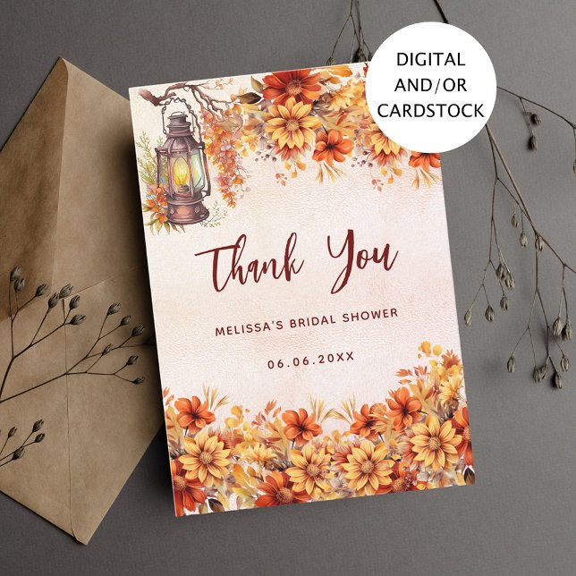 Invitación Ducha de novia caída flores naranjas gracias tarje (Subido por el creador)