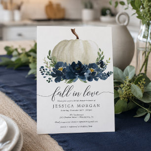 Invitación Ducha de Novia Calabaza Azul Marino Otoño Enamorad