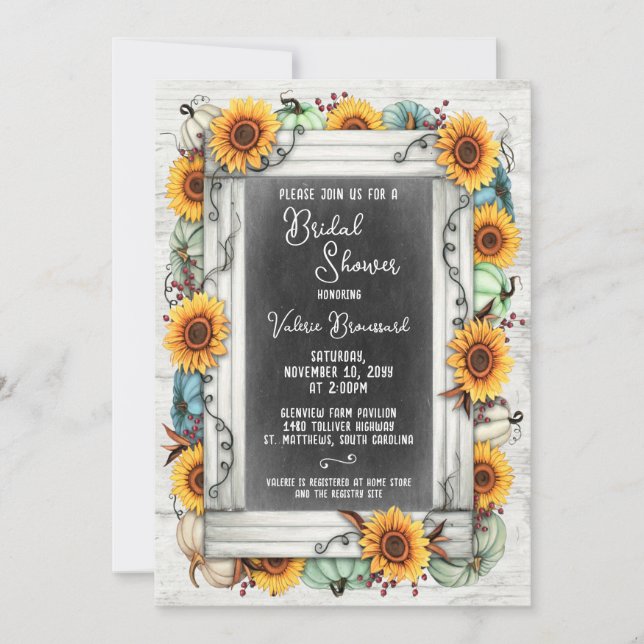 Invitación Ducha de novia Calabaza de girasol Granja de otoño (Anverso)
