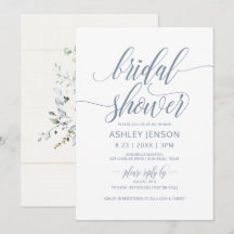 Ducha de Novia Caligrafía de Lujo Floral Azul Polv