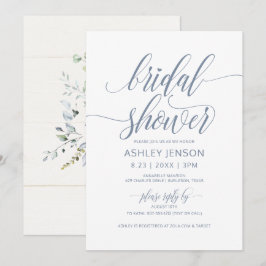 Invitación Ducha de Novia Caligrafía de Lujo Floral Azul Polv