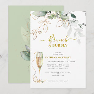 Invitación Ducha de Novia Caligrafía Dorada Eucalipto