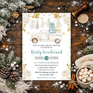 Invitación Ducha de Novia Camioneta Blanca de Invierno Rústic