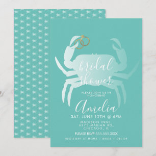 Invitación Ducha de Novia Cangrejo Crustáceo Verde Azul Océan
