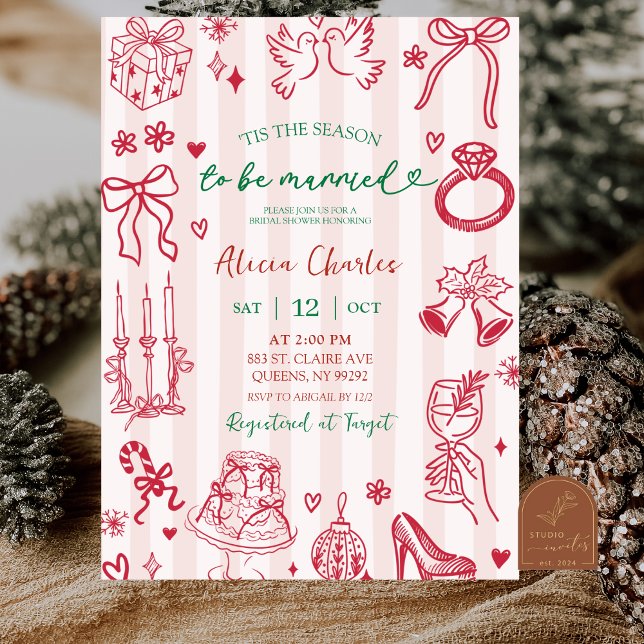 Invitación Ducha de novia caprichosa con rayas rosadas dibuja (Subido por el creador)