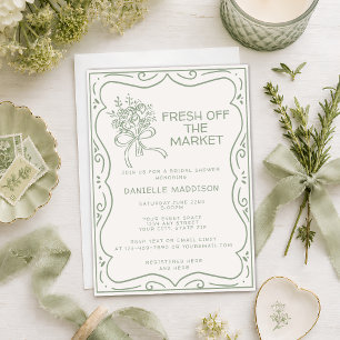 Invitación Ducha de Novia Caprichosa Verde Fresca del Mercado