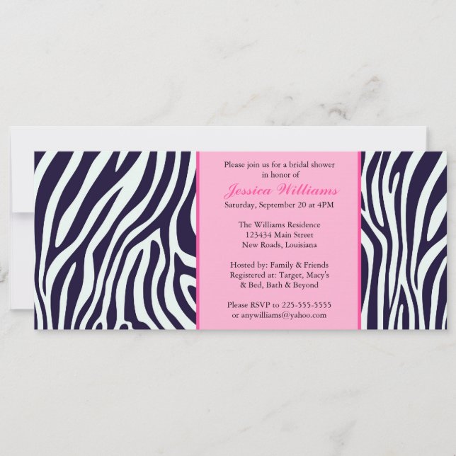Invitación Ducha de novia cebra rosa (Anverso)