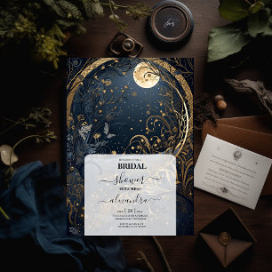 Invitación Ducha de Novia Celestial de Oro Azul Medianoche